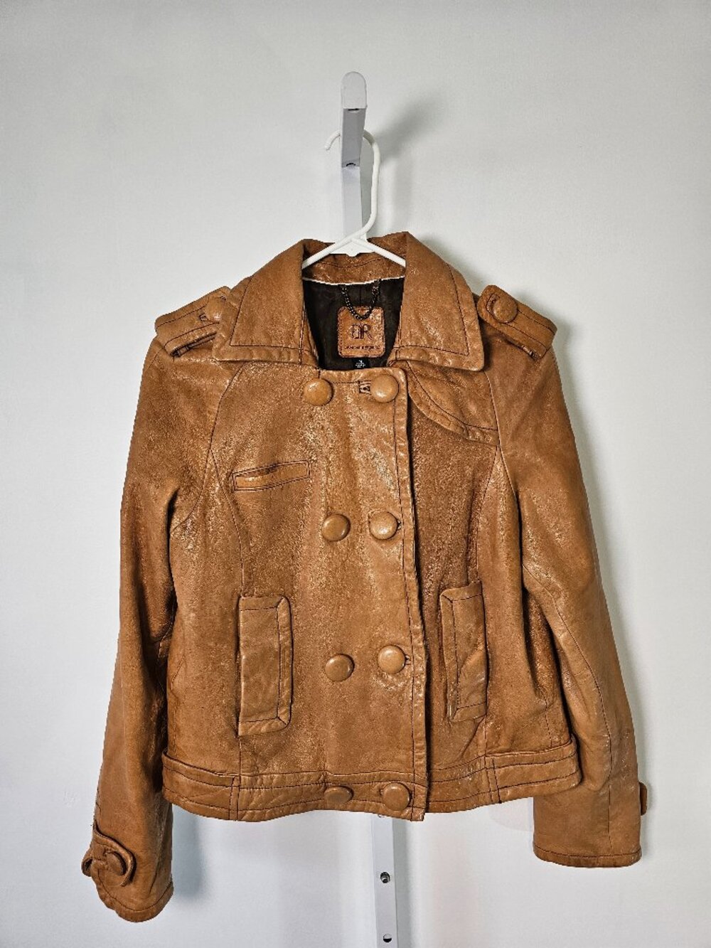 Banana Republic Jacket Leather Camel Double Breasted M
